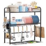 GAOKASE Over The Sink Dish Drying Rack, 2 Tier Large Over Sink Dish Rack with Utensil Holder, Dish Drainer for Kitchen Counter Metal (Fit≤32" Sink)