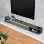 Pmnianhua Floating TV Stand, Wall Mounted Entertainment Center TV Media Console, Floating Shelves with Door, Floating TV Cabinet Large Storage TV Bench for Living Room (Dark Grey, 140cm)