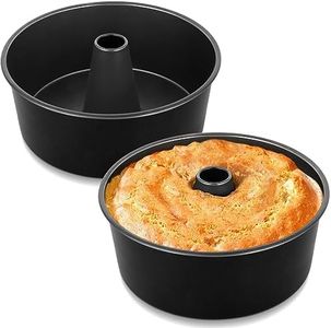 TeamFar 10 Inch Angel Food Cake Pan, Non-Stick Coating Stainless Steel Core Pound Cake Pan with Tube, Healthy & Heavy-Duty, One-piece & Hollow Design, Release Easily & Easy Clean, Set of 2