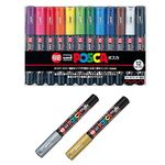 Uni-posca Paint Marker Pen SPECIAL SET (a-set) , Mitsubishi Pencil Uni Posca Poster Colour Marking Pens Extra Fine Point 12 Colours (PC-1M12C) , Gold and Silver , 5 Colors Sticky Notes - Japan Import