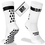 DRIPsox® Football Grip Socks Kids, Junior, Women & Men - 1 Pair White Grip Socks Football (M) - Anti Slip DripGrip Design - 5 Sizes (XS:13C-2.5 | S:3-5.5 | M:6-8.5 | L:9-11.5 | XL:12+)