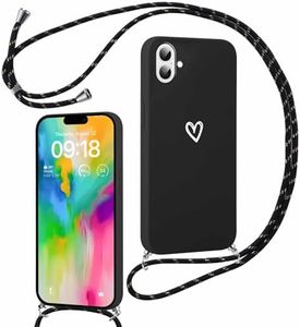 Yoedge Funda con Cuerda para iPhone 16 6,1", Carcasa con Cordon Correa Colgante Ajustable Collar Colgar de Cuello Cadena Cordón, Aesthetic Corazón Motivo Protección Case Cover para iPhone 16, Negro