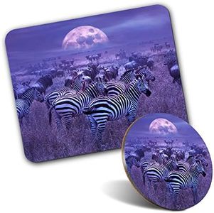 Set di tappetini rettangolari e sottobicchiere rotondo – Wild Zebra Herd Africa Safari animali 20 cm e 9 cm per computer e computer portatili, ufficio, regalo, base antiscivolo #24464