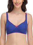 Clovia Women's Cotton Rich Solid Non-Padded Demi Cup Wire Free T- Shirt Bra (BR0584P08_Dark Blue_38C)