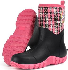 Kalkal Rubber Boots for Women, Waterproof Mid Calf Women Rain Boots with Steel Shank, 6mm Neoprene Insulated Rubber Garden Boots for Women Mud Working Farming Fishing (Pink, 11)
