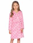 Arshiner Boys Girls Flannel Bathrobes Soft Fuzzy Hooded Robe Sleepwear with Belt for Kids Pink Polka Dots 10-11 Years