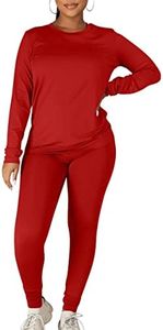 Kaximil Women's Workout Tracksuit 2 Piece Outfits Long Sleeve Top Legging Jogger Pants Set, X-Large, Red