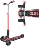 Globber Ultimum 3 Wheel Scooter with Patented Steering System, Adjustable Height, Robust, Extra Wide Deck and Wheels, Folding Scooter For Boys and Girls 5+ to Adult - 2 Year Warranty (Coral Pink)