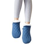 KKPW Indoor Floor Non-Slip Thermal Socks, Hand-Woven Velvet Lined Slippers Socks, Women Slipper Fluffy Socks, Winter Home Indoor Floor Socks (24cm/Blue)