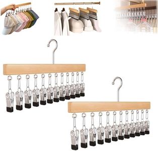 Closet Organizer with 10 Clips, Space Saving Hanging Closet Organizer, Space-Saving Hat Scarf Clothespins for Jeans Skirts Socks Pant Hangers with Clips (Wood-12 Clips, 2PCS)