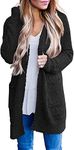 wkwmrpet Women's Chunky Knit Cardigan Long Sleeve Open Front Sweaters with Pockets Black