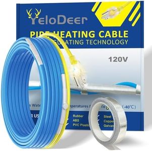 30 FT Heat Tape for Water Pipes Freeze Protection, YeloDeer Self Regulating Heat Trace With Thermostat, Heating Cable for Metal Plastic Pex Pipes Keeps Water Flowing at -40°F 5W/Ft, 120V