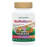 NaturesPlus Animal Parade Gold Children’s Multivitamin - Fun Animal Shaped Chewable Multi for Kids - Cherry, Orange and Grape Flavours - Vegan, Gluten Free - 60 Chewable Tablets