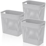 Elsjoy Set of 3 Plastic Trash Can Slim Waste Basket, 3 Gallon & 11L Garbage Can with Handles, Hollow-Out Rubbish Bin for Bathroom, Kitchen, Office, Dorm, Gray