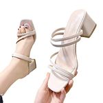 Sandals for Women Dressy Summer Chunky Low Block Heel Sandals Heels for Women Party Elegant Pumps Comfy Casual Sandals, White, 6.5 Wide