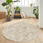 HomeNette Machine Washable Round Rug, 80 cm Non Slip, Non Shedding, Waterproof, Beige Round Rugs, Throw Rug for Living Room, Kitchen, Bathroom, Small Circle Rug, Tokyo Collection Area Rugs