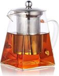 PluieSoleil 950ML Borosilicate Glass Teapot, Loose Leaf Teapots with Infuser, Large Square Tea Pot with Strainer