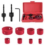 HSEAMALL Hole Saws,11PCS 19-64mm Carbon Steel Hole Saw Cutter Kit,Downlights Drill Bit Tools for Wood, Plasterboard, Plastic,Red