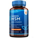 MSM 2200mg Tablets – 365 Vegan Tablets – Methylsulfonylmethane with 80mg Vitamin C – 6 Month Supply - Made in The UK by Nutravita