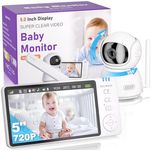 BURNNOVE Baby Monitor No WiFi Video Baby Monitor with Camera and Night Vision with 5 Inch 720P HD Screen 15-Hour Battery Pan Tilt Zoom 355°/90° 2-Way Audio Hack-Proof for Parents