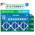 Filterbuy 20x20x4 Air Filter MERV 13 Optimal Defense (4-Pack), Pleated HVAC AC Furnace Air Filters Replacement (Actual Size: 19.50 x 19.50 x 3.63 Inches)