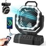 Odoland 20000mAh Portable Camping Fan with LED Light, Rechargeable Battery Operated Oscillating Fan with Remote & Hook, Outdoor Tent Fan with Timer, 4 Speeds for Power Outage Travel Jobsite,Black