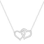 MINUTIAE Silver Plated Double Love Heart Shape Pendant Necklace With Round Cut Solitaire Austrian Cubic Zirconia Diamond For Women And Girls With Extendable Chain Fashion Jewelry