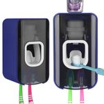 LUEXBOX 2 Slot Toothbrush Holder and Toothpaste Dispenser Wall Mounted, Automatic Toothpaste Squeezer, 2 in 1 Tooth Brush Toothpaste Organizer for Shower (Dark Blue)