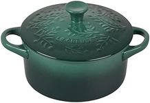 Le Creuset Olive Branch Collection Stoneware Mini Round Cocotte, 24 oz., Artichaut with Embossed Lid