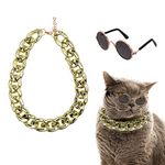 Cat Sunglasses Cat Costume Sunglasses Collar Chain Small Dog Sun Glasses Dolls Round Sunglasses Party Cosplay Costume Photo Props Cute Funny Sunglasses (1Pc Round Glasses+1Pc Gold Chain)