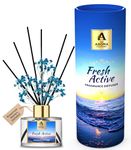 The Aroma Factory Fragrance Reed Diffuser Glass Set with Essential Oil, Aroma Sticks & Preserved Flowers | Luxury Home Decor Scent (Fresh Active, 100ml Pack of 1)