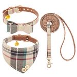 EXPAWLORER Dog Leash Set - Classic Plaid Dog Bow Tie and Dog Bandana Collar with Bell, Tangle Free, Adjustable Collars for Small Medium Large Dogs Cats, Holiday Ideal Gift