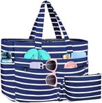 WACCET Beach Bags for Women, Waterproof Beach Bags with Zip Sandproof Summer Beach Tote Bag Foldable Lightweight Extra Large Beach Bag Holiday Bags with Multi-Pockets for Women Travel, Vacation, Gym