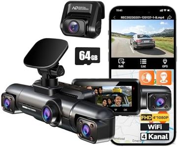 HUPEJOS Dashcam Auto 360 Grad, 4 Kanal Dashcam Auto Vorne Hinten Innen, Super Nachtsicht Autokamera, WiFi GPS, 3,18" IPS Display, Parküberwachung, 64GB SD Karte, G-Sensor, WDR, Loop-Aufnahme