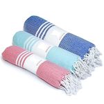 Eden Living Beach/ Bath Lightweight Travel Towel Set of 3 Turkish Towel (Red-Sky Blue-Blue)