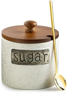LYEOBOH Ceramic Sugar Bowl with Lid and Spoon, 15 OZ Sugar Holder for Coffee Bar Accessories, Sugar Jar for Countertop, Azucarera Farmhouse Home and Kitchen, White