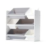 Kidoz Wooden Toy Organiser, 3 Shelf Toy Storage with 6 Removable Plastic Bins (White, 3 Shelf)