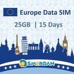 Europe Data ONLY SIM Card 15Days | 25GB of 5G/4G LTE High Speed Prepaid Data Sim Card | Good Connection | REFILLABLE! (25GB / 15Days)