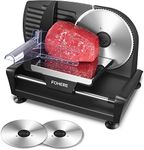 FOHERE Electric Meat Slicer, 200W Deli & Food Slicer with Two 7.5'' Blade(Serrated & Smooth) for Home Use, Precise 0-15mm Adjustable Thickness for Meat, Cheese, Bread, Include Food Pusher