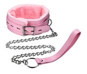 Thunaraz Plush Leather Collars Choker with Chain Detachable Leash Rope Cosplay Couple Jewelry for Women Men Pink