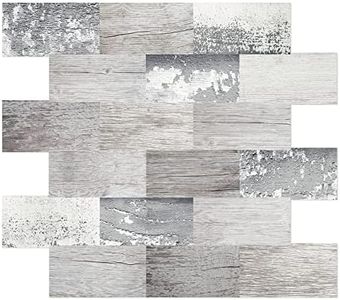 DEWOO 10-Pack Peel and Stick Tile Backsplash PVC Wall Tiles, Stick on Backsplash for Kitchen, Fireplace Décor, Stair Decals in Rustic (13.5" x 11.4"，Light Wood)