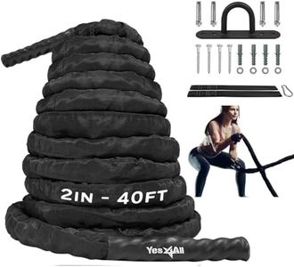 Yes4All Battle Exercise Training Rope with Protective Cover – Steel Anchor & Strap Included, Black, 2in - 40ft