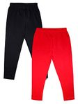 KiddoPanti Girls Solid Lycra Legging Pack of 2, Black & Red, 12-14Y