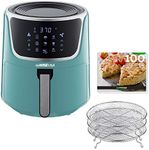 GoWISE USA GW22954 7-Quart Electric Air Fryer with Dehydrator& 3 Stackable Racks, Digital Touchscreen with 8 Functions + Recipes, 7.0-Qt, Mint/Silver