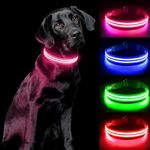 PcEoTllar Light Up Dog Collar, Rechargeable LED Dog Collar Light for Night, Waterproof Flashing Dog Collar with 3 Modes, Adjustable Glowing Dog Collar for Small Medium Large Dogs, Pink-L