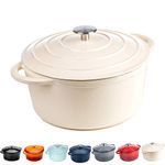 Round Casserole Dish - Cast Iron Ceramic Induction and Gas Safe Dutch Oven Roasting Cooker - with Lid - 10 Year Gurantee (2.7L Casserole, Cream)