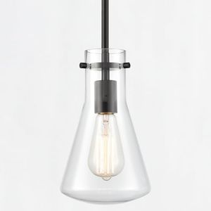 DAYCENT Modern Black Glass Pendant Light for Kitchen Island 1-Light Matte Black Pendant Lighting Over Sink Light Fixture Hanging Ceiling Lamp