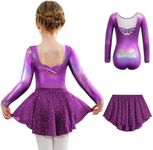 Arshiner Girls Ballet Leotards with Chiffon Dance Skirt Long Sleeve Crisscross Back Toddler Dance Outfit Combo