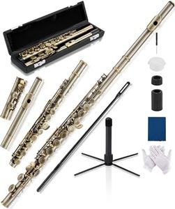 AKLOT Closed-Hole Concert C Flute: Flute Instrument with 16 Keys, Offset G, Smooth Cupronickel Keys, Air-Tight Pads, Include Stylish Leather Hard Case, Cleaning Kit, Stand, Gloves (LUM-AR)