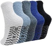 ZAKASA Fuzzy Socks for Men with Grips Winter Warm Thick Mens Slipper Socks Fluffy Cozy Non Slip Grippers Socks 5 Pairs